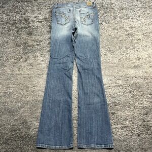 Vintage L.E.I. Jeans Sophia Hip Hugger Flare Junior 7 Long Blue Western Y2K